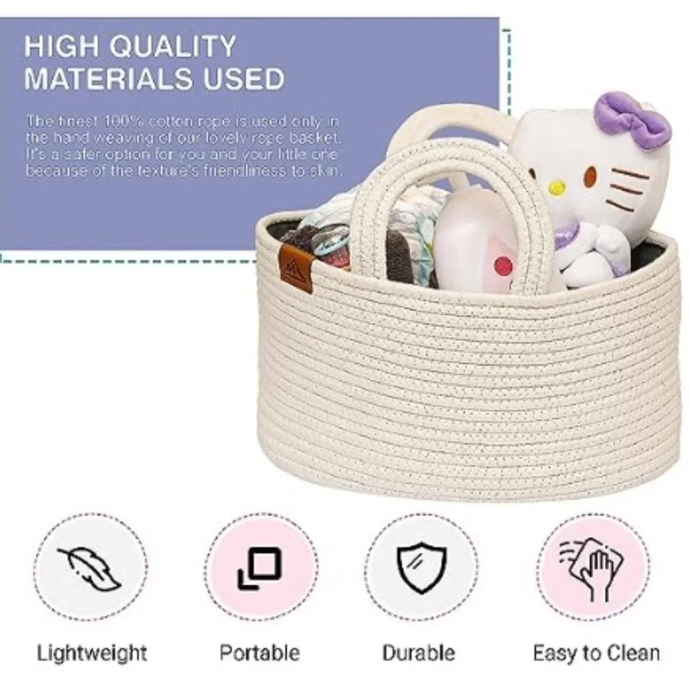 Cotton Rope Diaper Basket Caddy - Baby Diaper Bag - Nursery/ Car Organizer